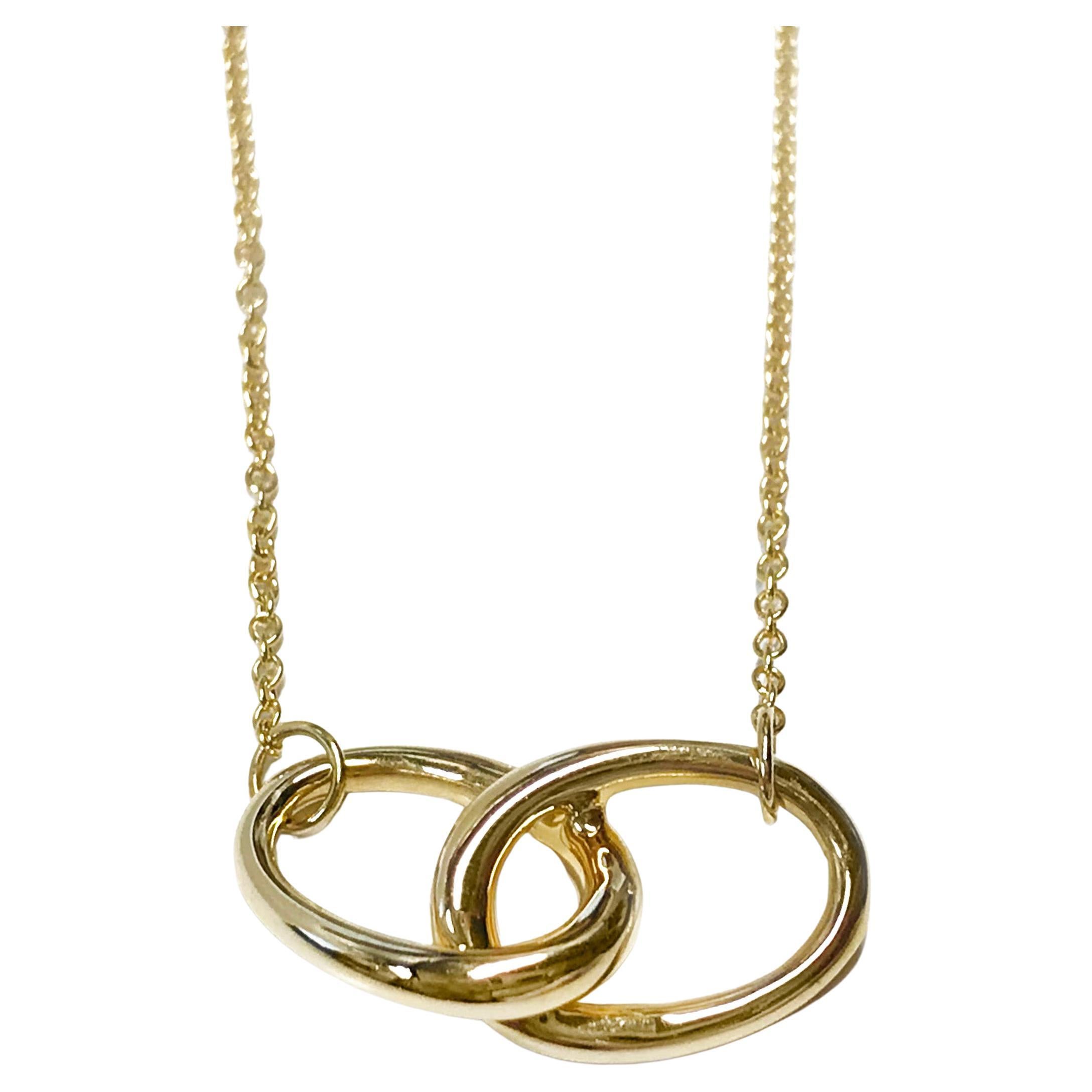 Tiffany & Co. Elsa Peretti 18K Vintage Gold Interlocking Ovals Pendant Necklace