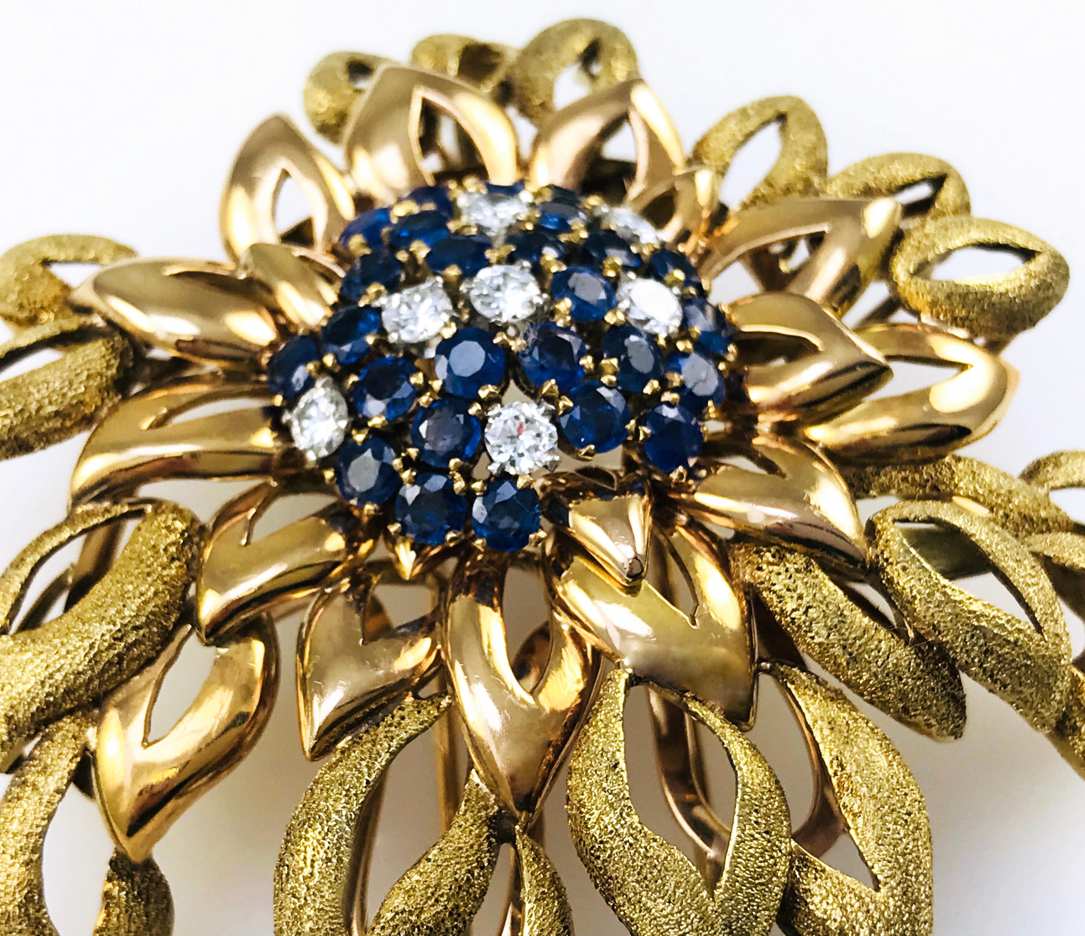 Retro Two-Tone Gold Sapphire Diamond Pendant Brooch, Circa 1920s For Sale