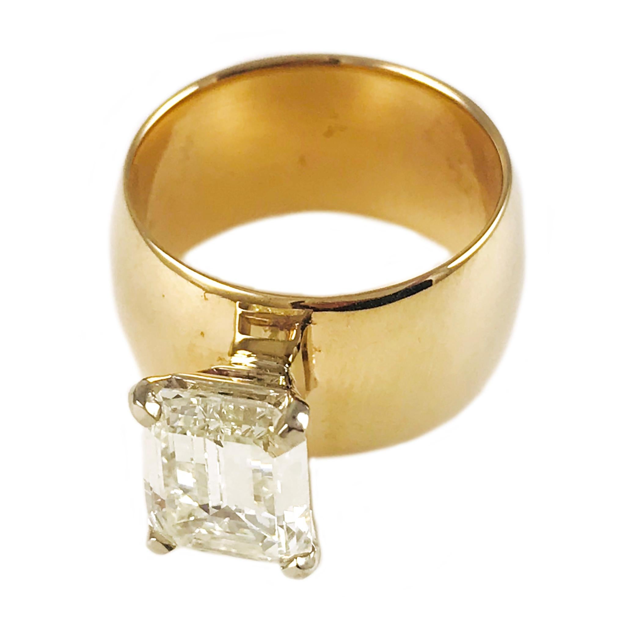 2.32 Carat, 14 Karat Gold Emerald Cut Diamond Ring