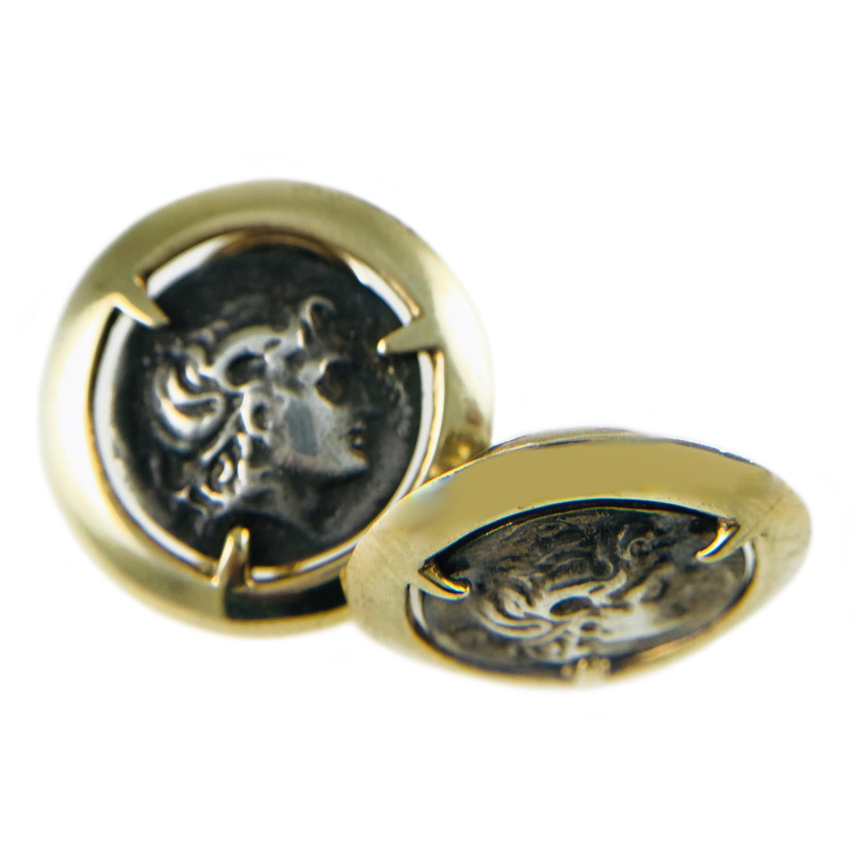 Two-Tone Alexander the Great Coin Stud Earrings