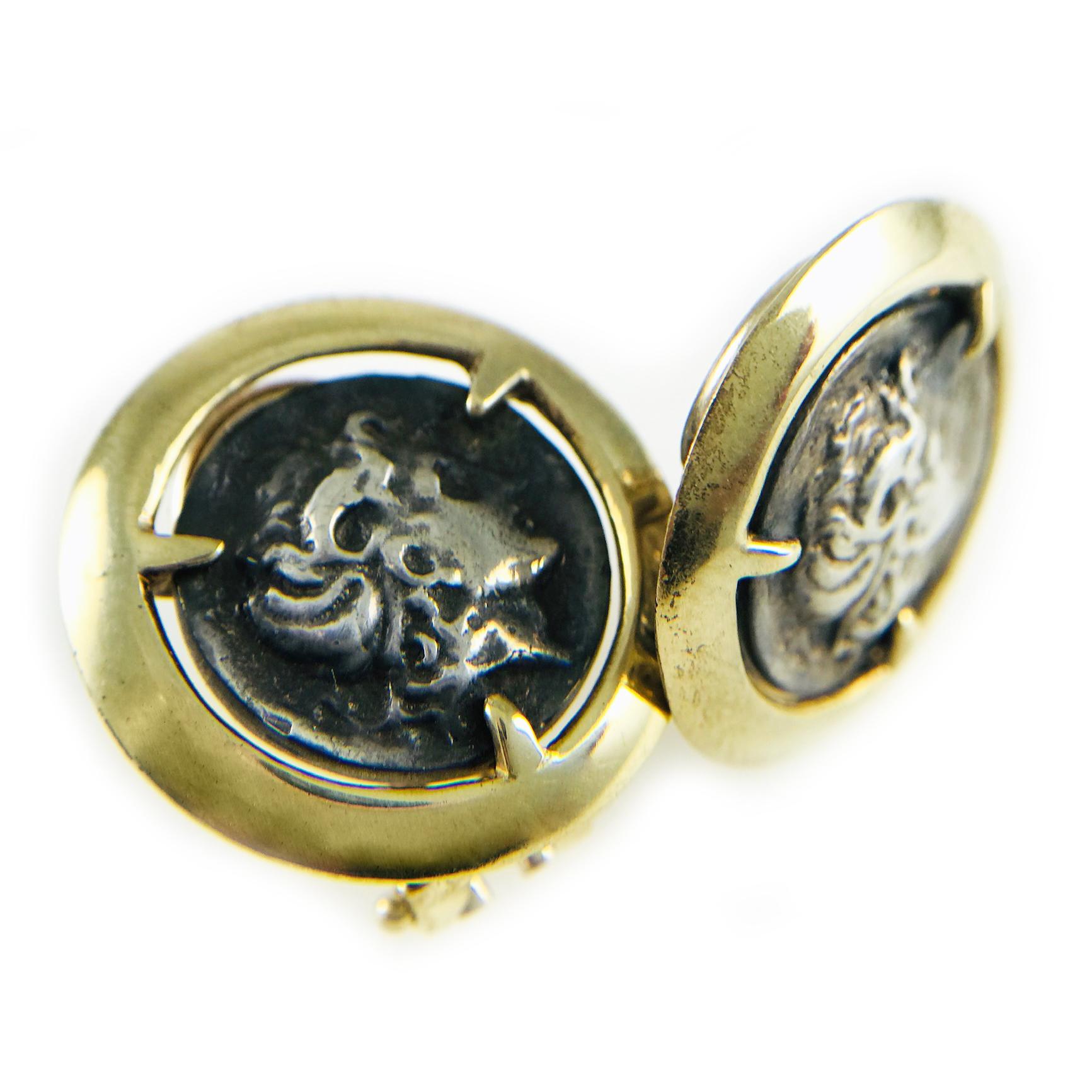 Two-Tone Alexander the Great Coin Stud Earrings (Art nouveau)