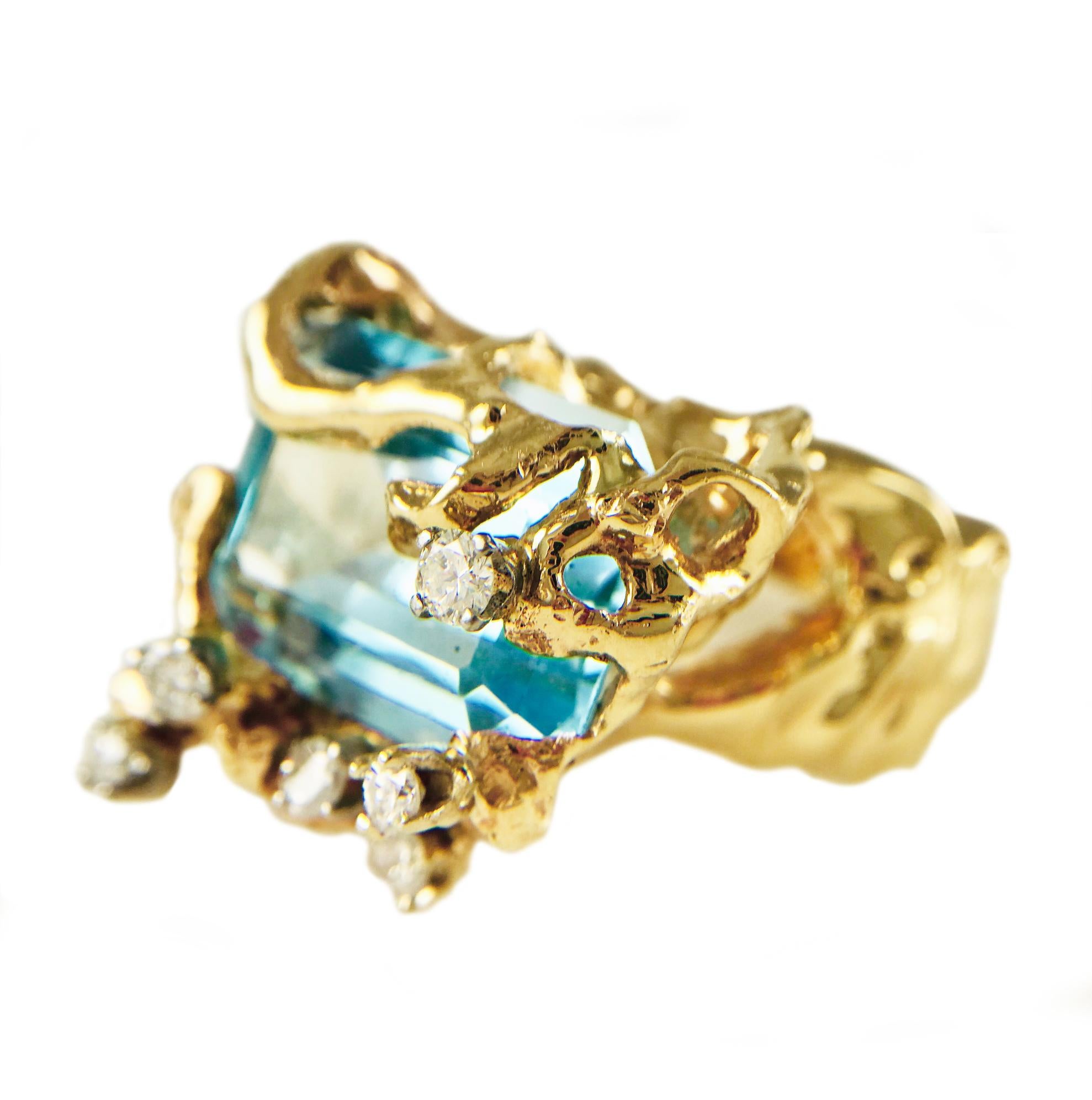 Retro Blue Topaz Free-Form Cocktail Ring For Sale