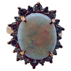 14K Rose Gold Opal Diamond Halo Ring, 2.95ct Opal, 0.70ctw Diamonds