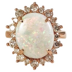 14K Rose Gold Opal Diamond Halo Ring, 2.95ct Opal, 0.70ctw Diamonds