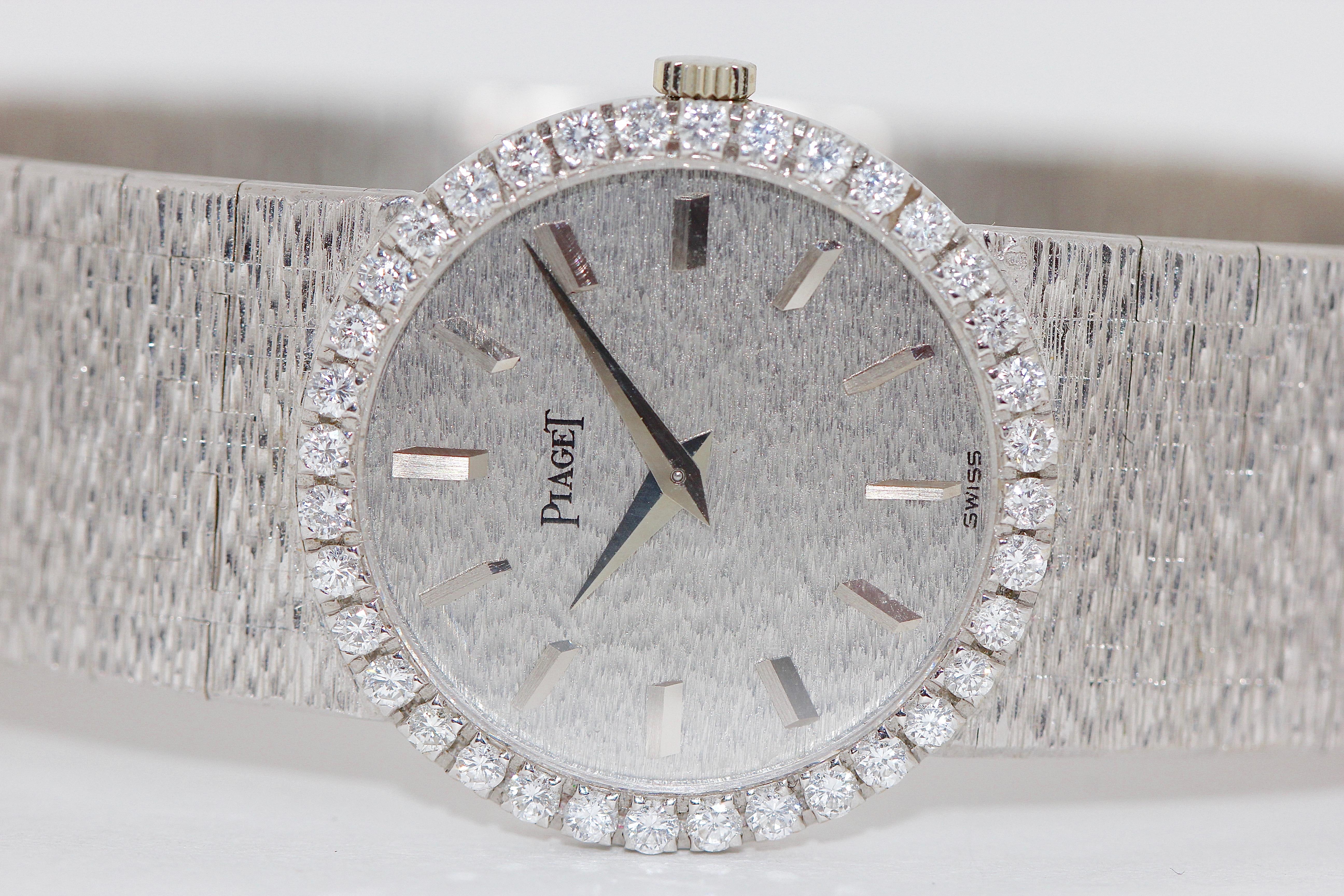 Round Cut Piaget Lady 18 Karat White Gold, Diamond Wristwatch, Hand Winding Movement