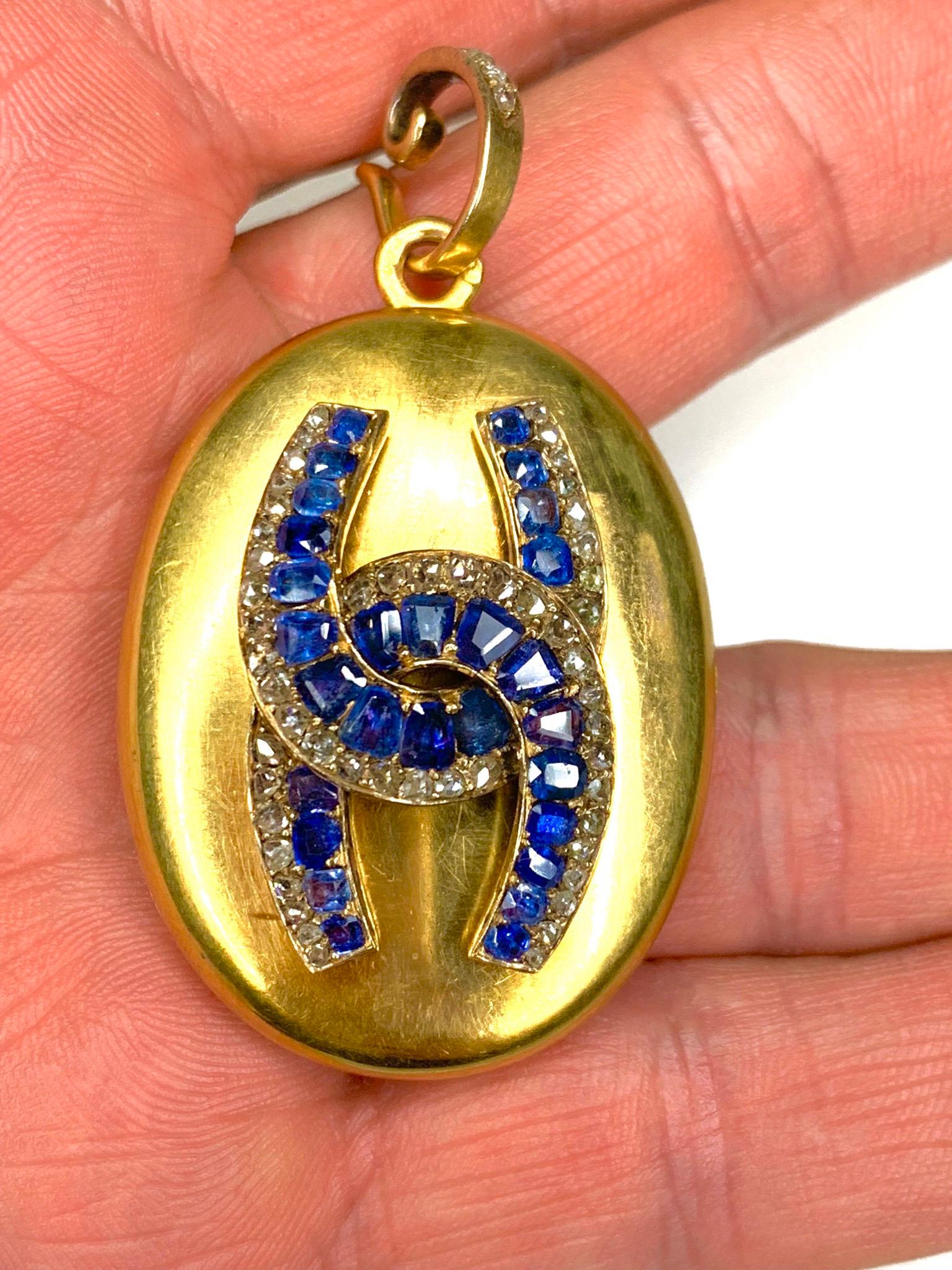 GEMOLITHOS Antique Sapphire and Diamond Locket, 1850s In Good Condition In Munich, DE