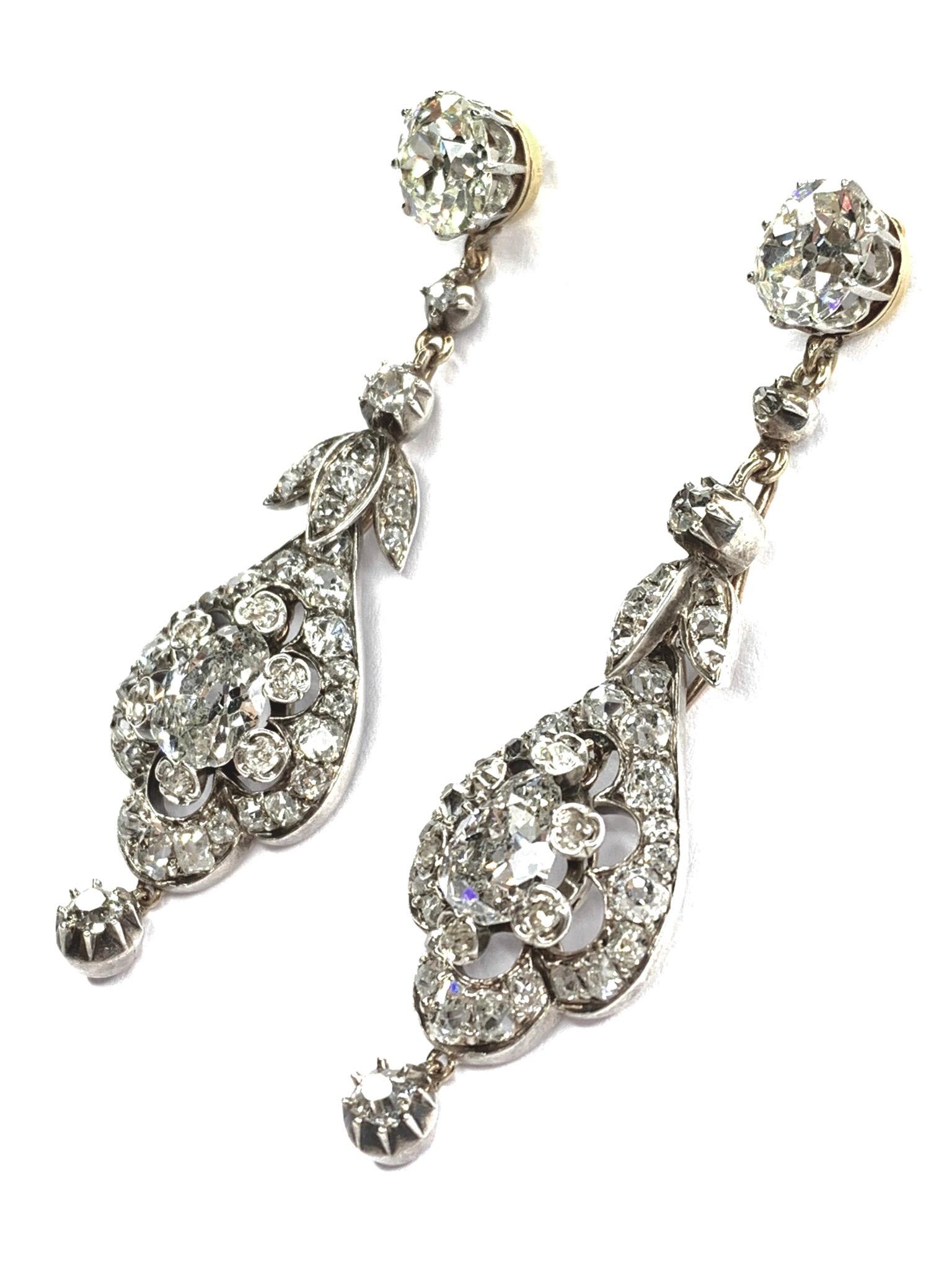 Late Victorian GEMOLITHOS Antique Pair of Diamond Earrings, Formerly from a Princely Family For Sale