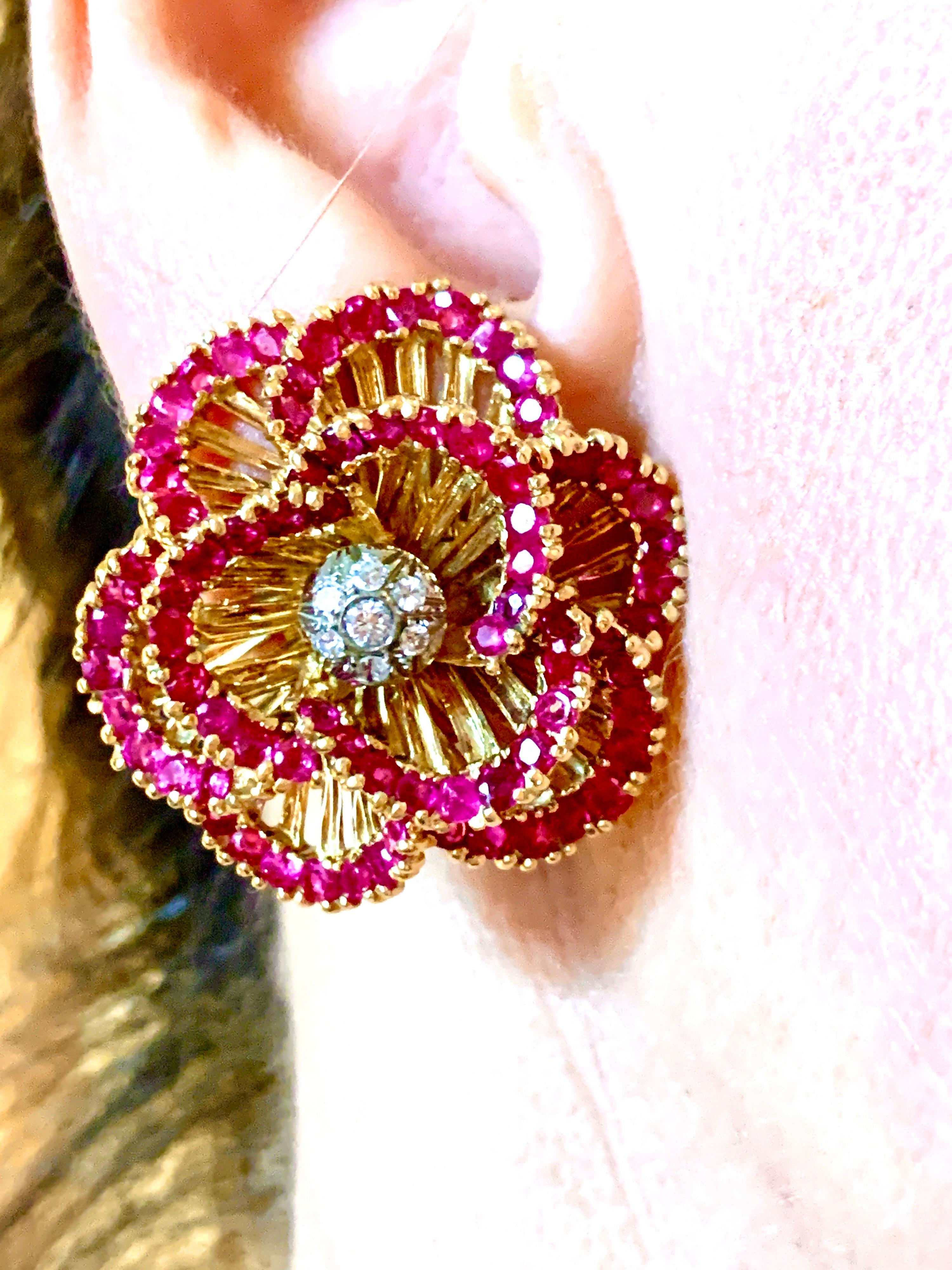 Gemolithos Tiffany & Co. Signed Ruby and Diamond Earclips, 1960s In Good Condition In Munich, DE