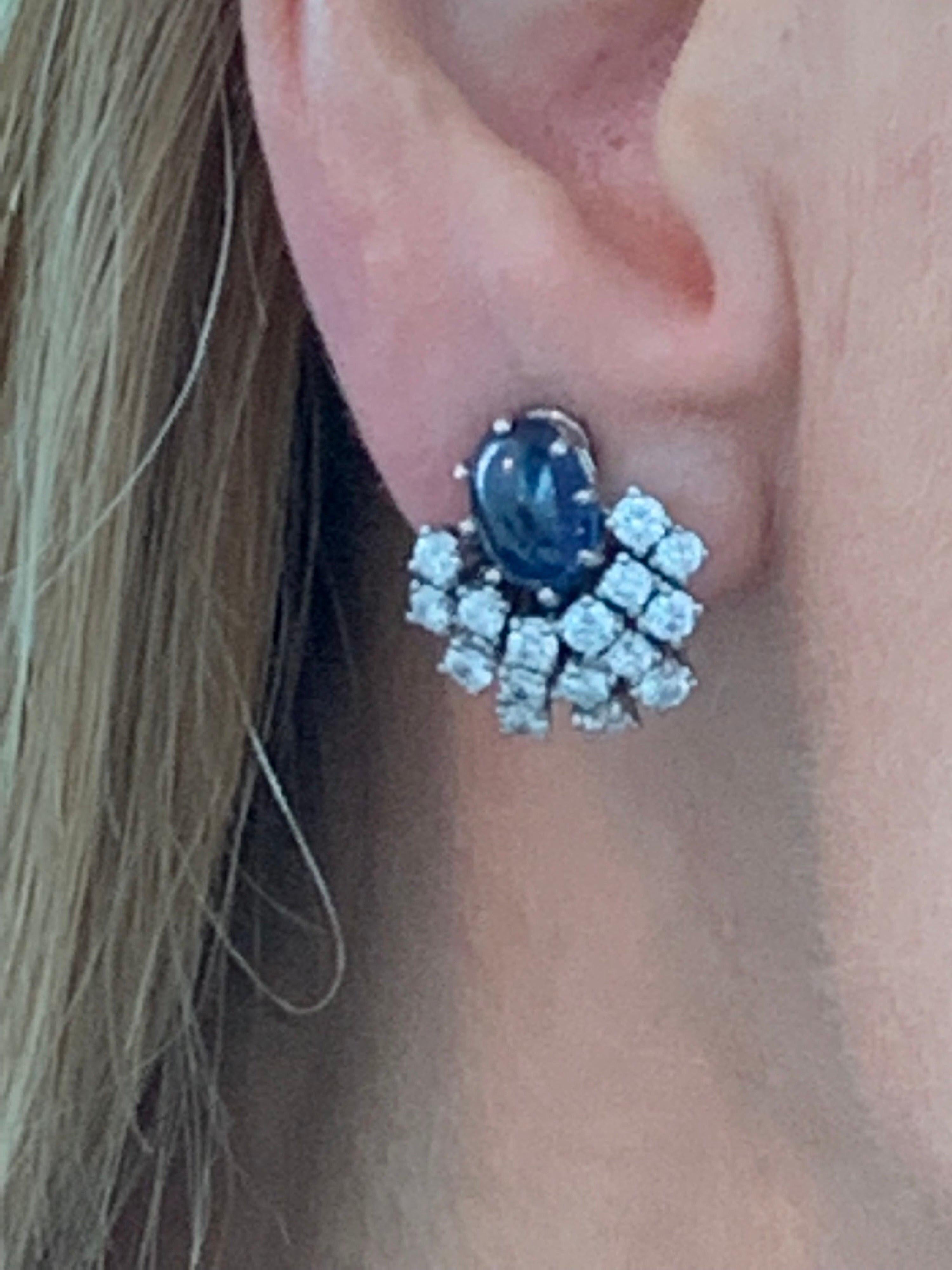 Gemolithos 18 Karat White Gold Sapphire and Diamond Clip-On Earrings In Good Condition For Sale In Munich, DE