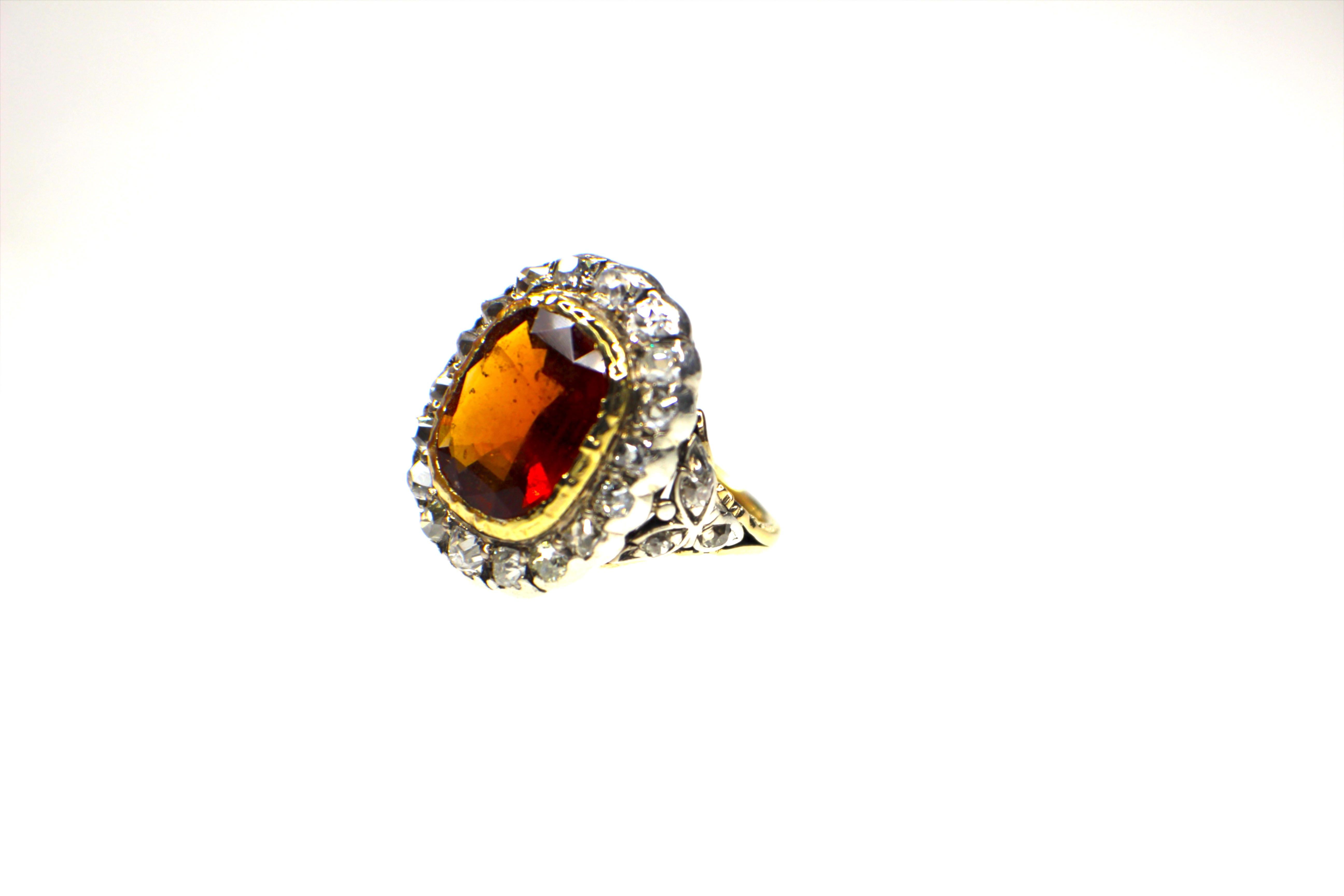 Antique Mandarin-Spessartite Granet & Diamond Ring mid 19th Century