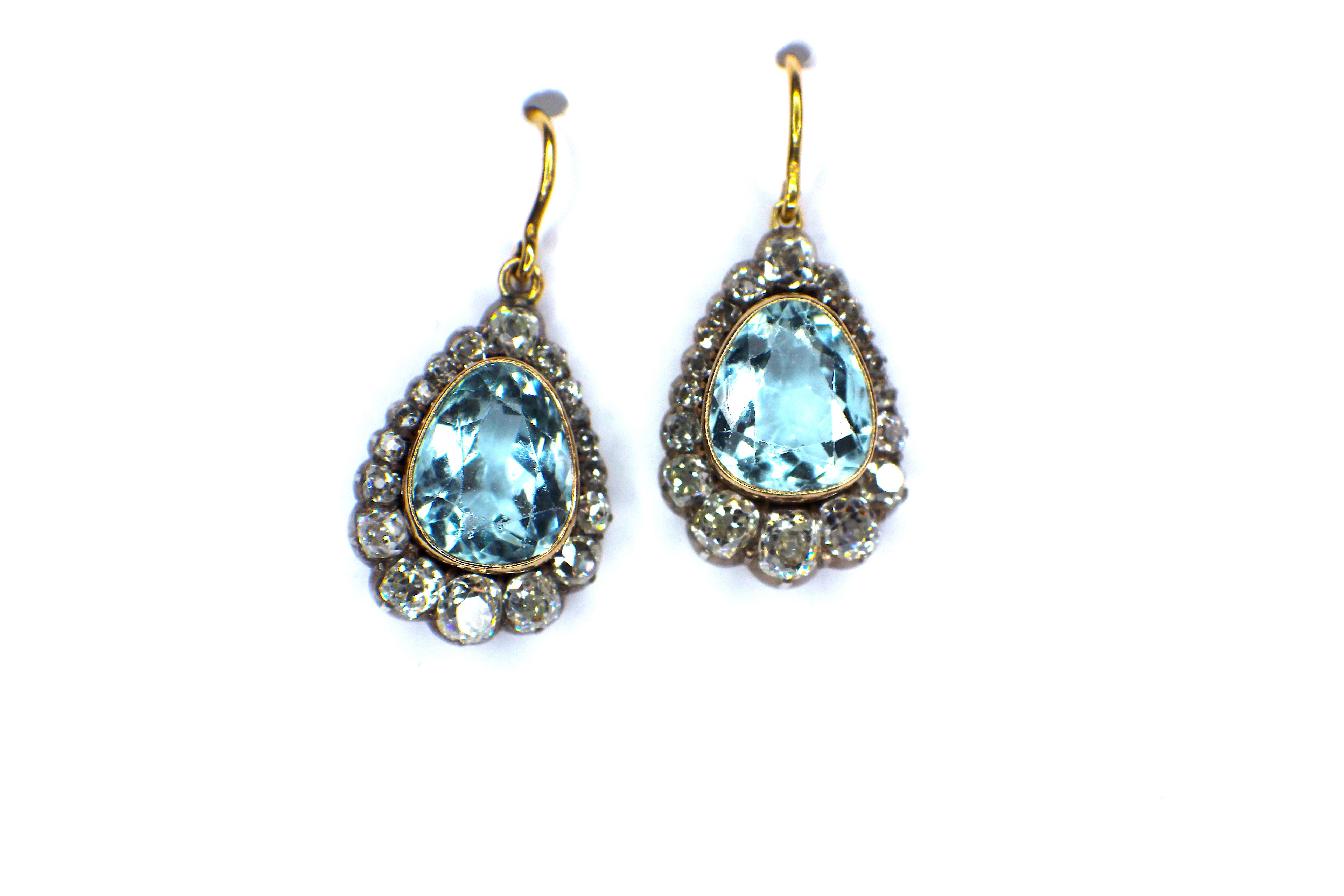 Antique Aquamarine & Diamond Pendant Earrings 19th Century.