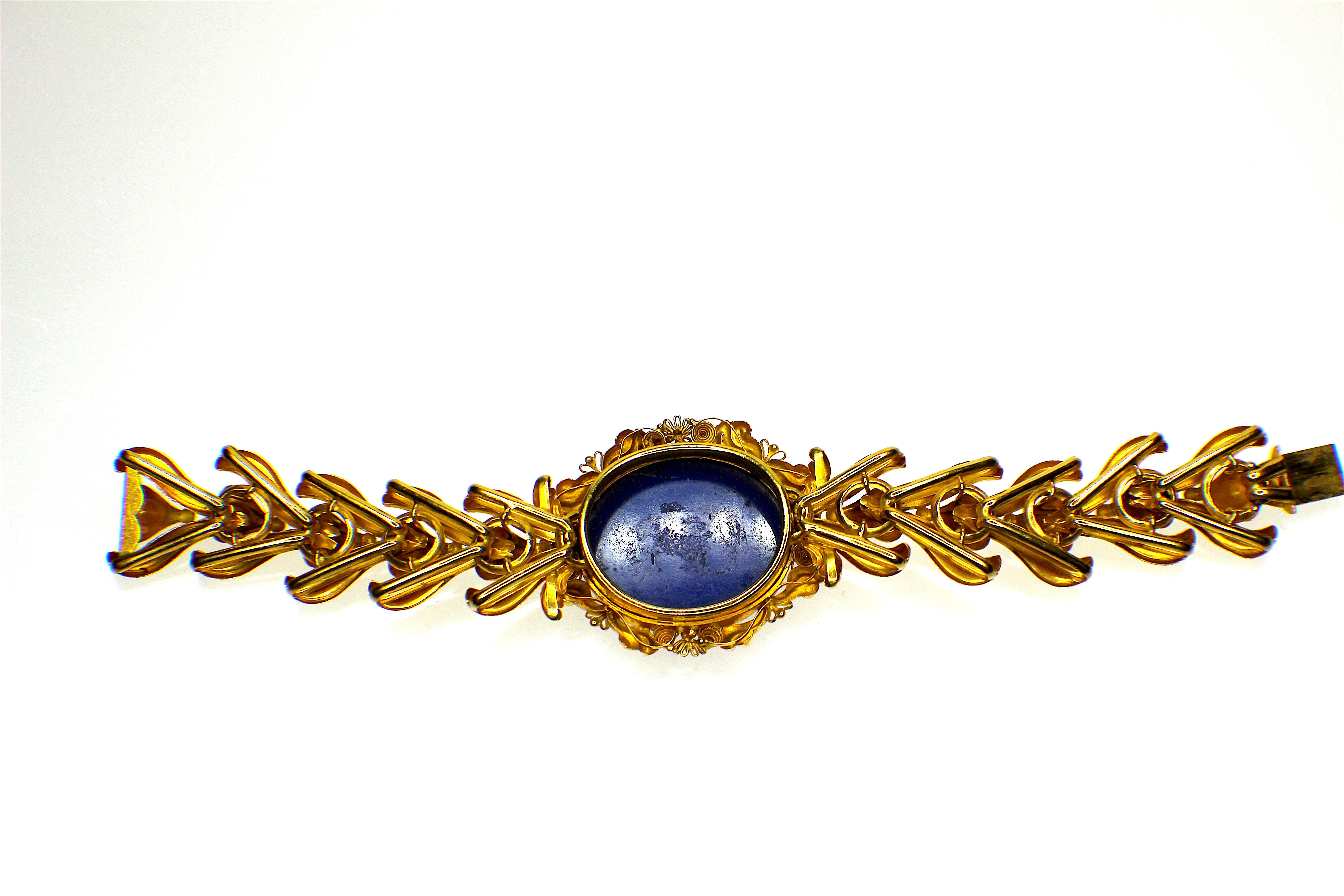 Early Victorian GEMOLITHOS Antique Micro-Mosaic Gold Bracelet, mid 19th Century For Sale