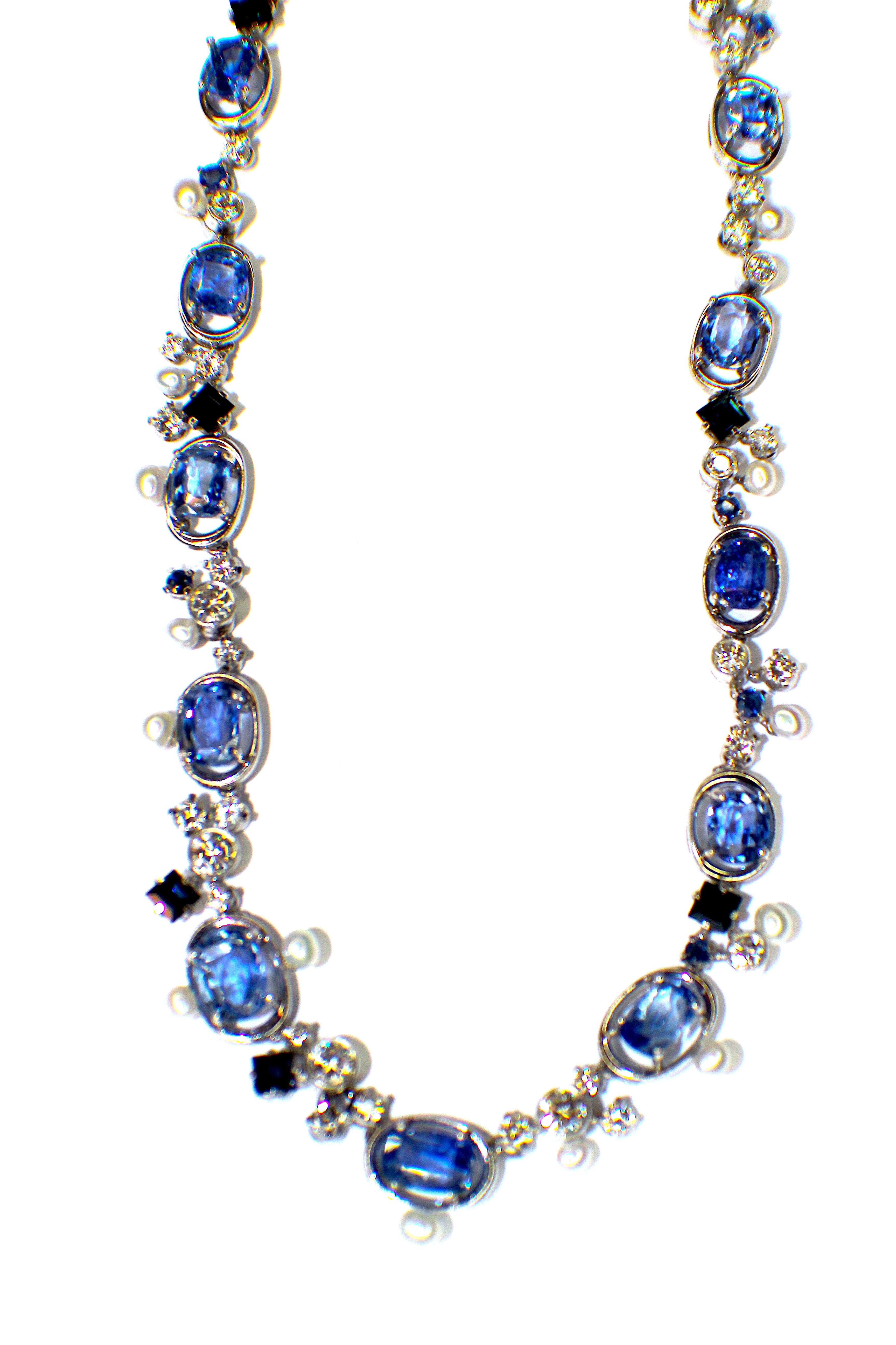 Oval Cut GEMOLITHOS Sapphire, Diamond and Pearl Necklace, 1960s