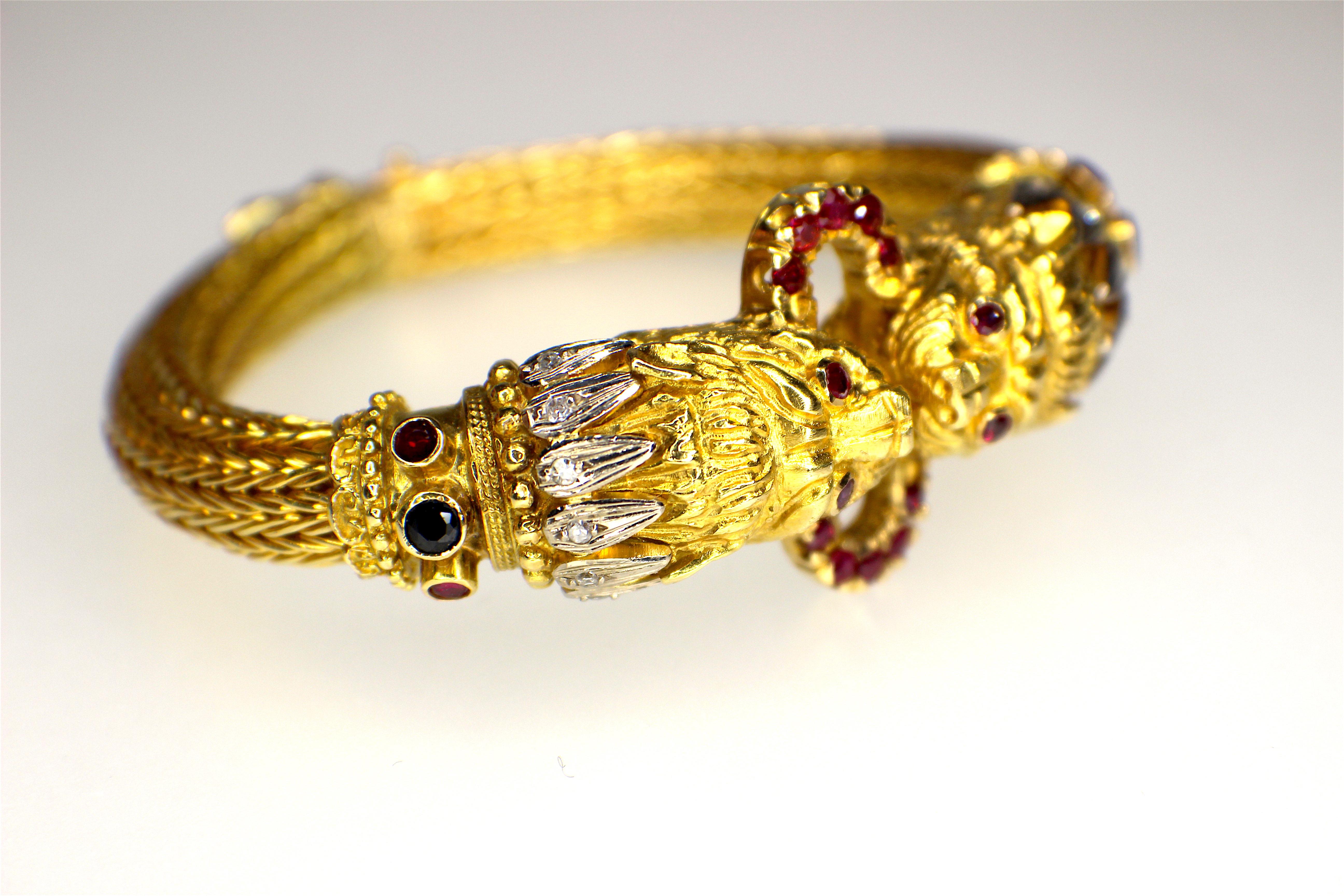 Lalaounis Lion Bangle set with Sapphires Rubies Diamonds in 18k Gold  1970´s-80´s