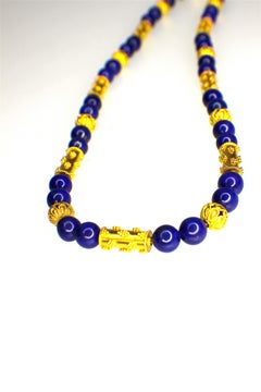 GEMOLITHOS Granulation Technique 22 Karat Gold and Lapis Lazuli Necklace, 1970s