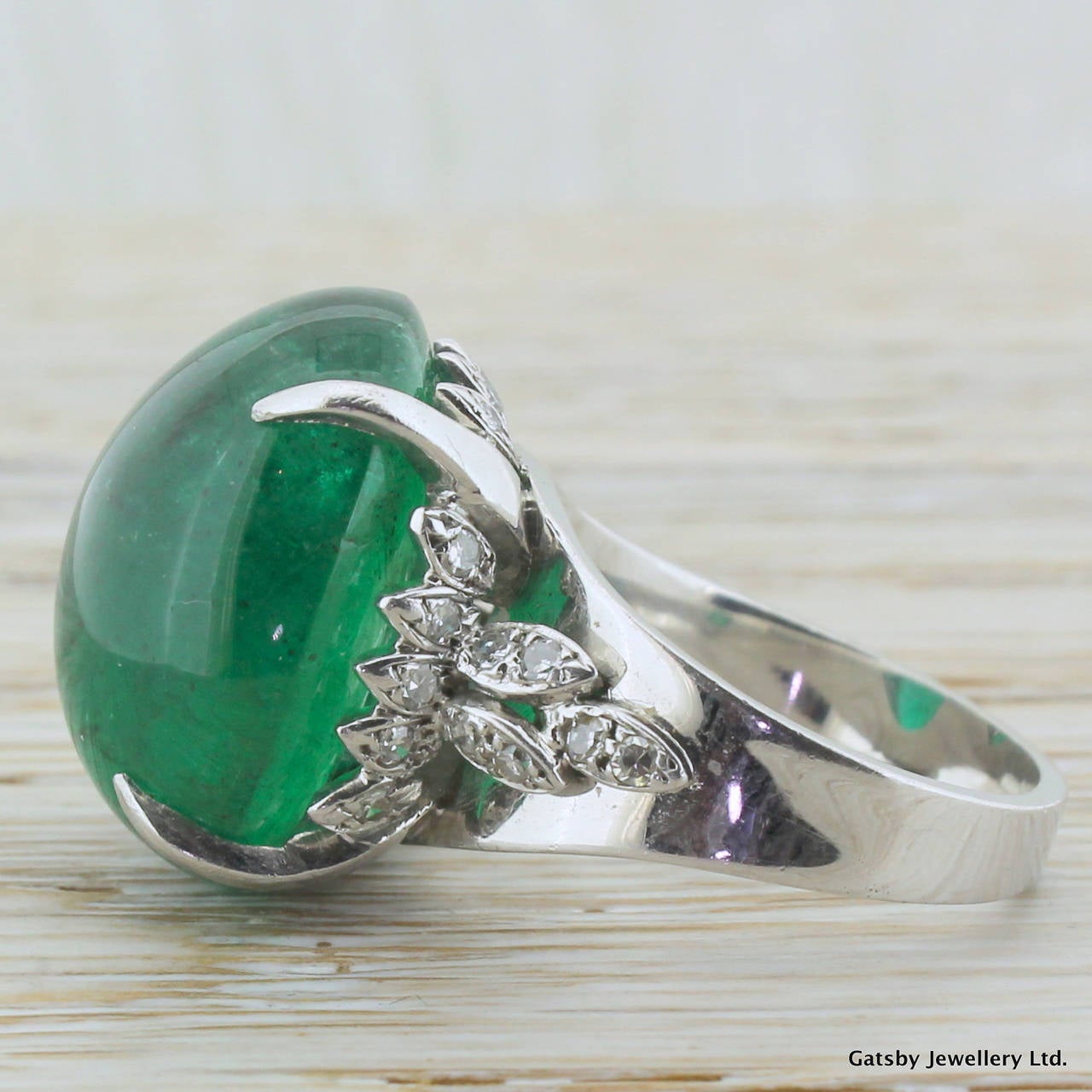 Revival Mid Century 23.50 Carat Cabochon Zambian Emerald Gold Ring
