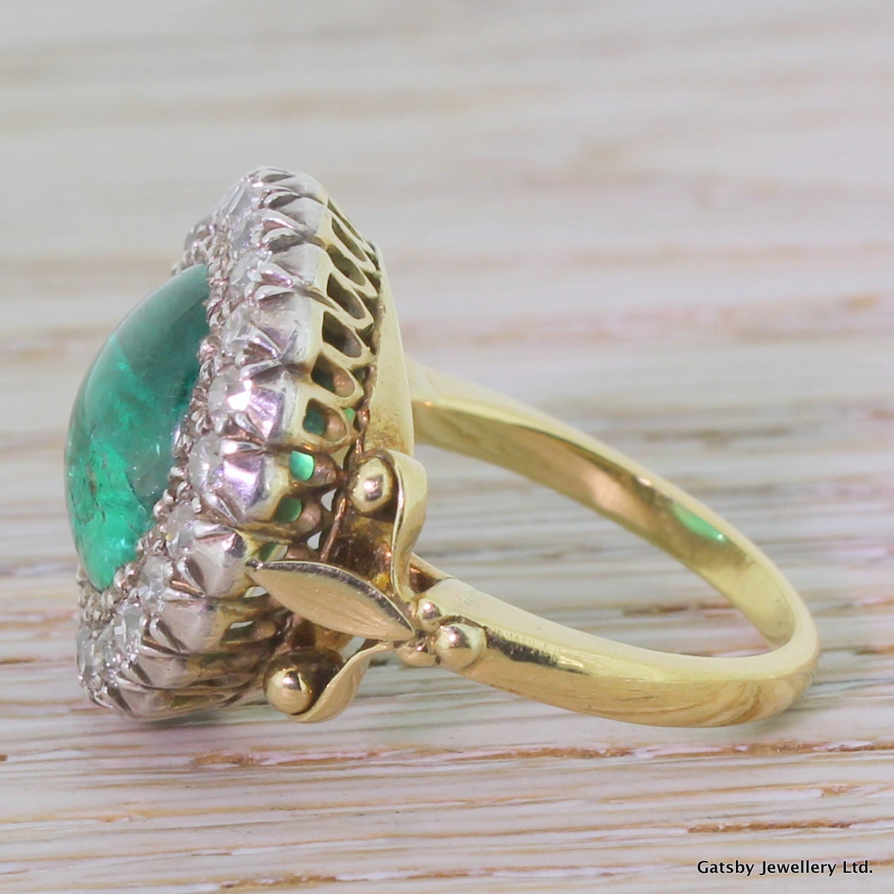 Victorian Magnificent 5.69 Carat Cabochon Emerald Old Cut Diamond Silver Gold Ring