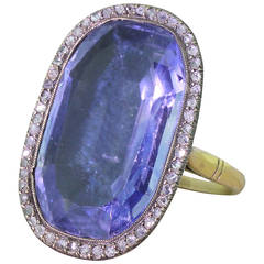 Superb  25.30 Carat Natural Ceylon Sapphire Diamond Silver Gold Ring