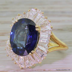 Art Deco Sapphire & Baguette Cut Diamond Cluster Ring