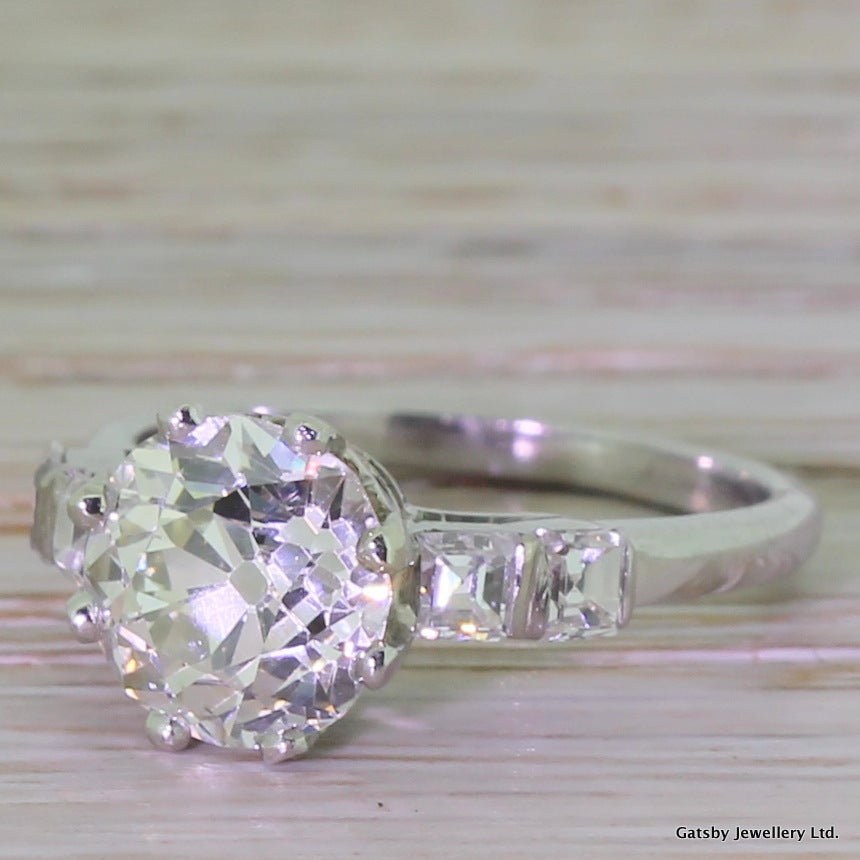2.46 Carat Old Cut Diamond Platinum Ring For Sale 1