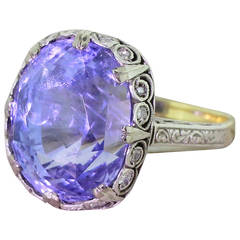 Bague édouardienne en or et platine avec saphir de Ceylan naturel de 15,79 carats