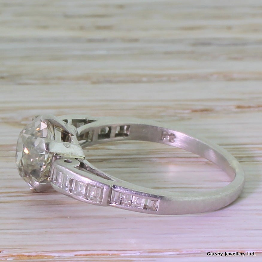 Art Deco 2.20 Carat Round Old Cut Diamond Platinum Engagement Ring In Excellent Condition In Theydon Bois, Essex