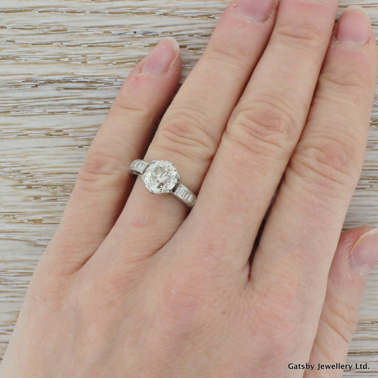 Art Deco 2.20 Carat Round Old Cut Diamond Platinum Engagement Ring 1