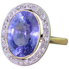 Early 20th Century 8.80 Carat Ceylon Sapphire Old Cut Diamond Gold Ring