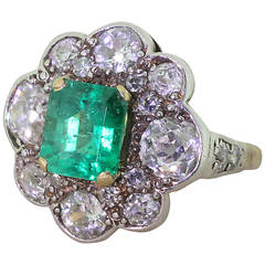 Antique Emerald Old Cut Diamond Cluster Ring