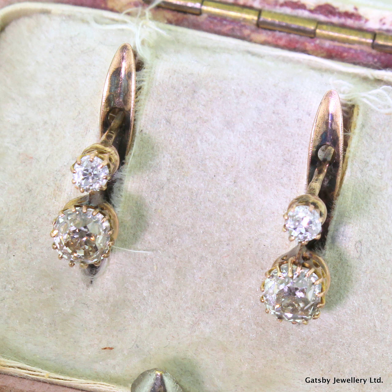 Victorian 1.50 Carat Double Stud Old Cut Diamond Gold Earrings