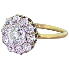 Early 20th Century 1.95 Carat Old Cut Diamond Gold Target Cluster Ring