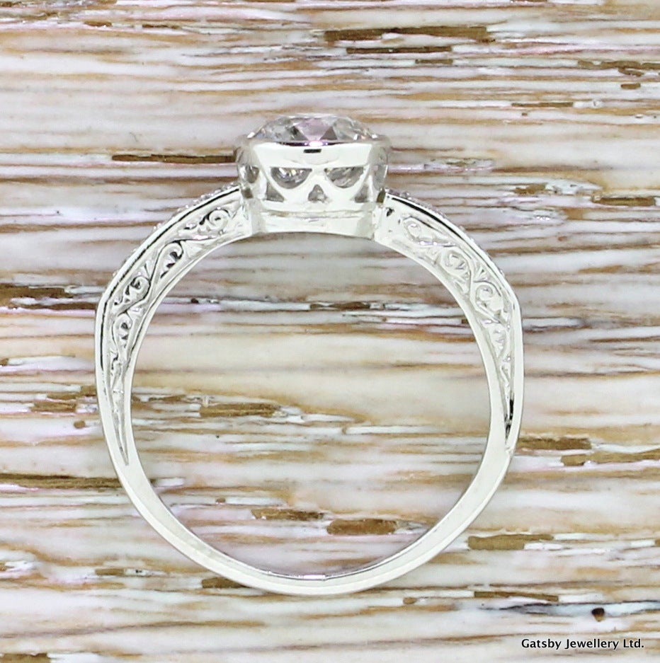 Women's Edwardian 1.51 Carat Old Cut Diamond Platinum Engagement Ring