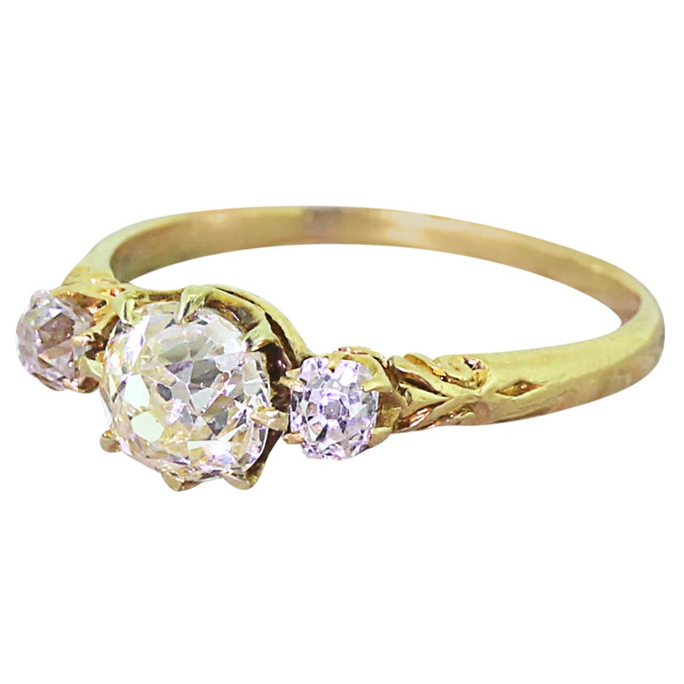 Victorian 1.47 Carat Light Yellow and White Old Cut Diamond Trilogy Ring