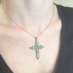 Georgian Emerald, Old Cut Diamond and Rose Cut Diamond Cross Pendant, circa 1800