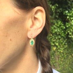 Edwardian Emerald and Rose Cut Diamond Marquise Cluster Earrings