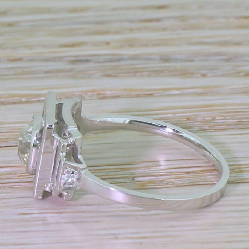 Old Mine Cut Art Deco 0.90 Carat Old Cut Diamond Solitaire Ring For Sale