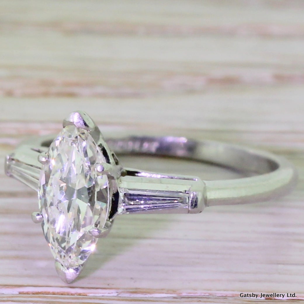 0.95 Carat Marquise Cut Diamond Platinum Engagement Ring 1