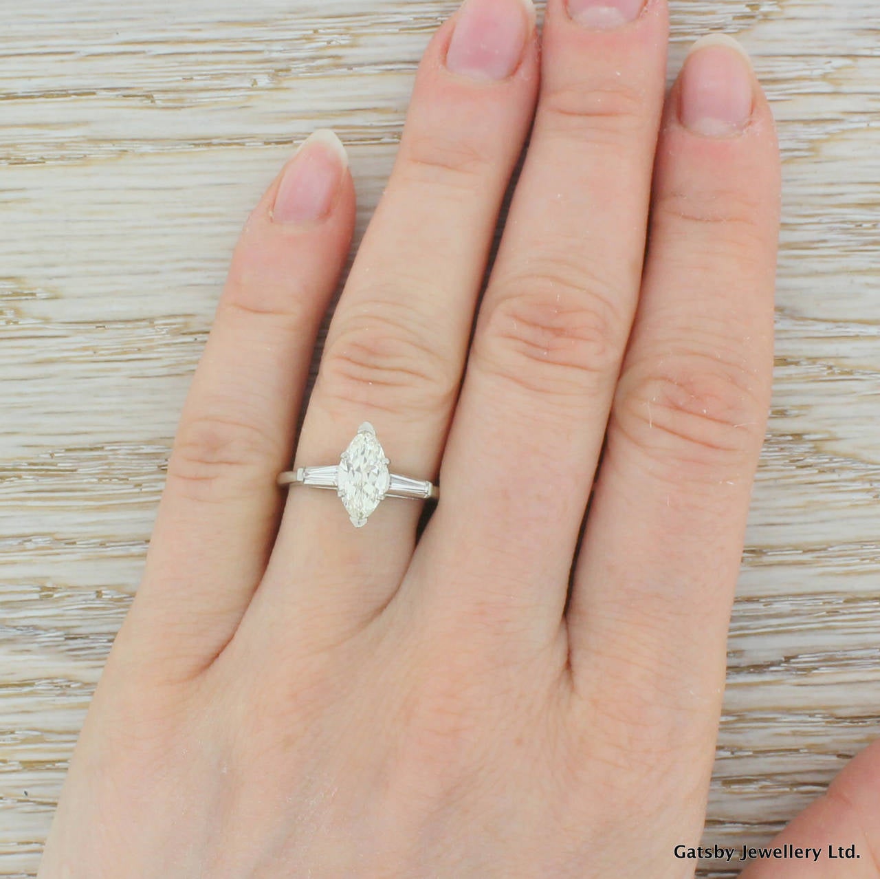 Women's 0.95 Carat Marquise Cut Diamond Platinum Engagement Ring