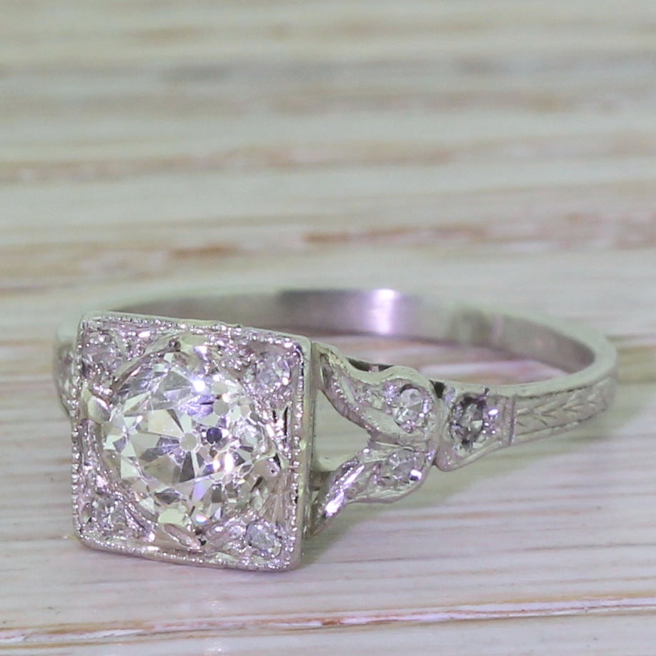 Art Deco 0.85 Carat Old Cut Diamond Platinum Box Set Engagement Ring 2