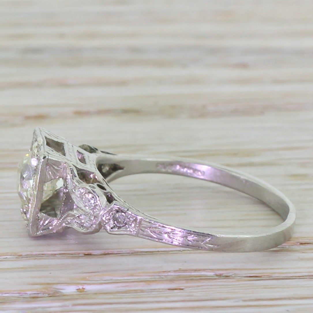 Art Deco 0.85 Carat Old Cut Diamond Platinum Box Set Engagement Ring In Excellent Condition In Theydon Bois, Essex