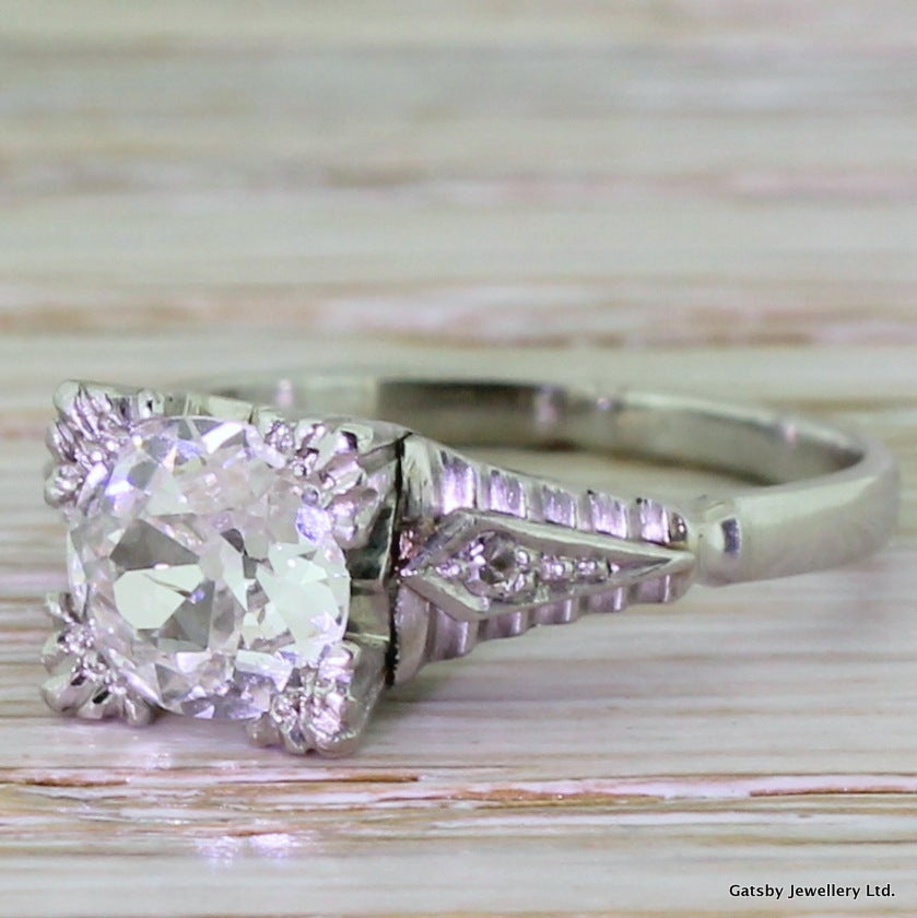 Art Deco 1.15 Carat Old Cut Diamond Platinum Engagement Ring 2