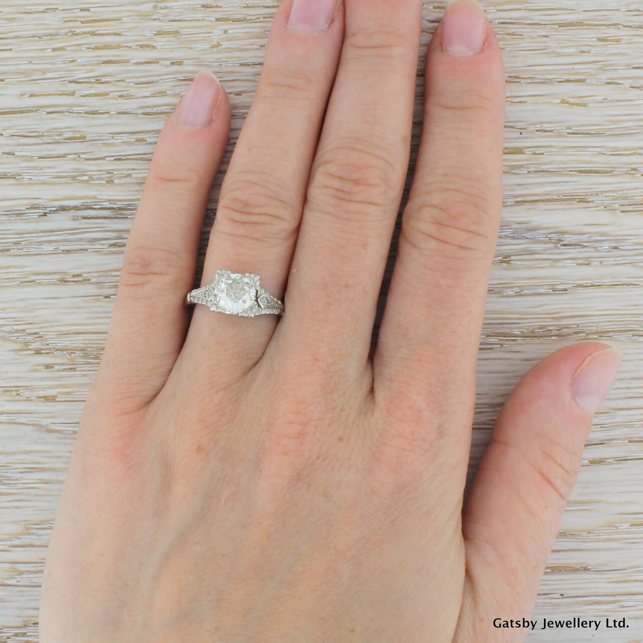 Art Deco 1.15 Carat Old Cut Diamond Platinum Engagement Ring 1