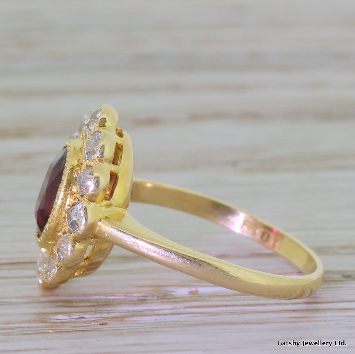 Victorian 1.64 Carat Ruby Old Cut Diamond Gold Cluster Ring