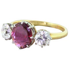 Ruby Old Cut Diamond Gold Trilogy Ring