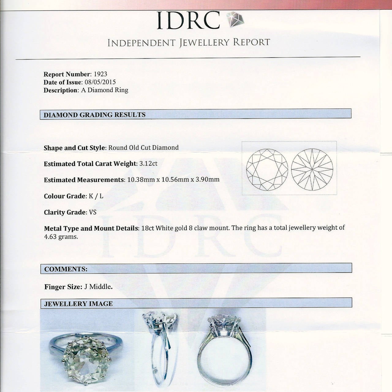 3.12 Carat Old Cut Round Diamond Gold Engagement Ring at 1stDibs