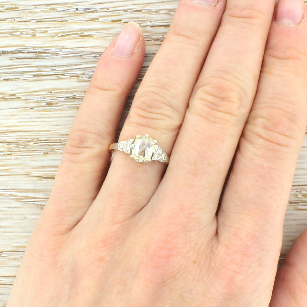 Women's Rose Cut Diamond Gold Platinum Engagement Ring