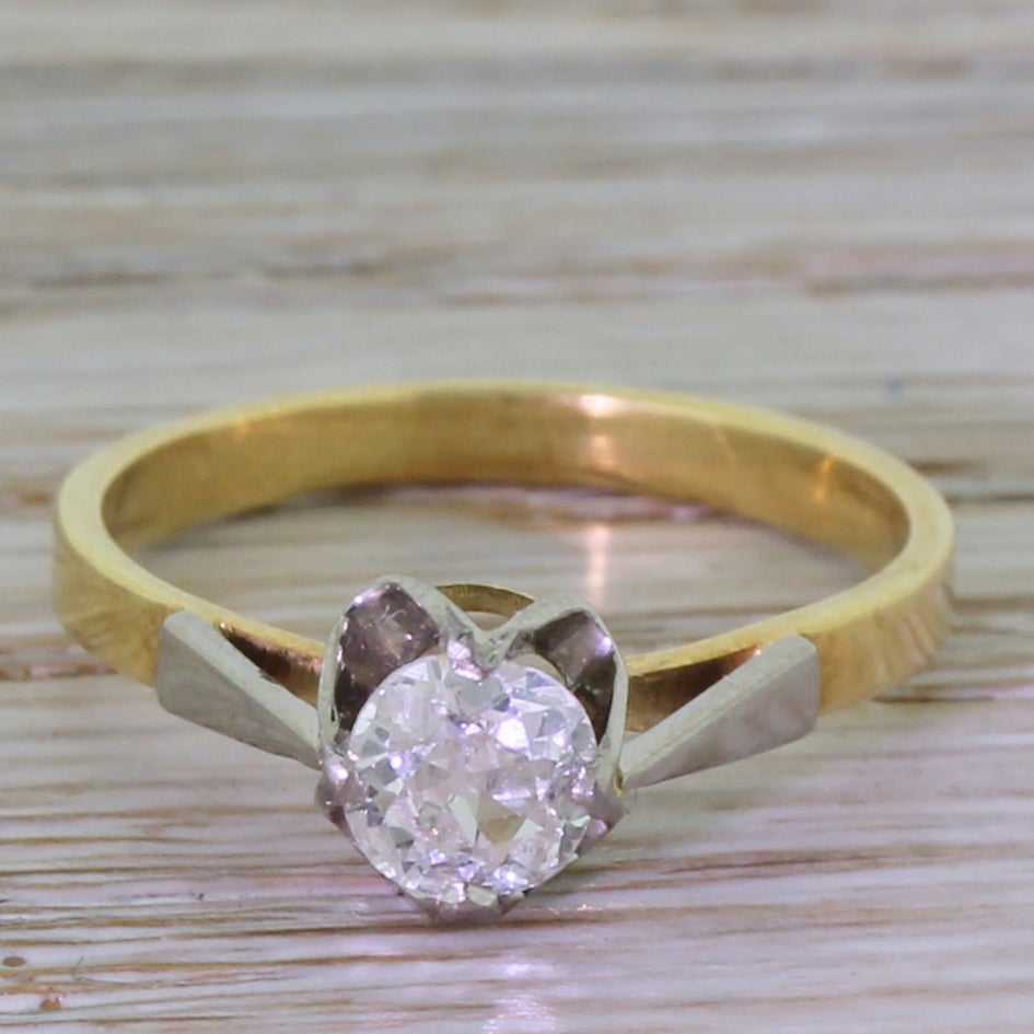 Soviet Old Cut Diamond Gold Platinum Engagement Ring