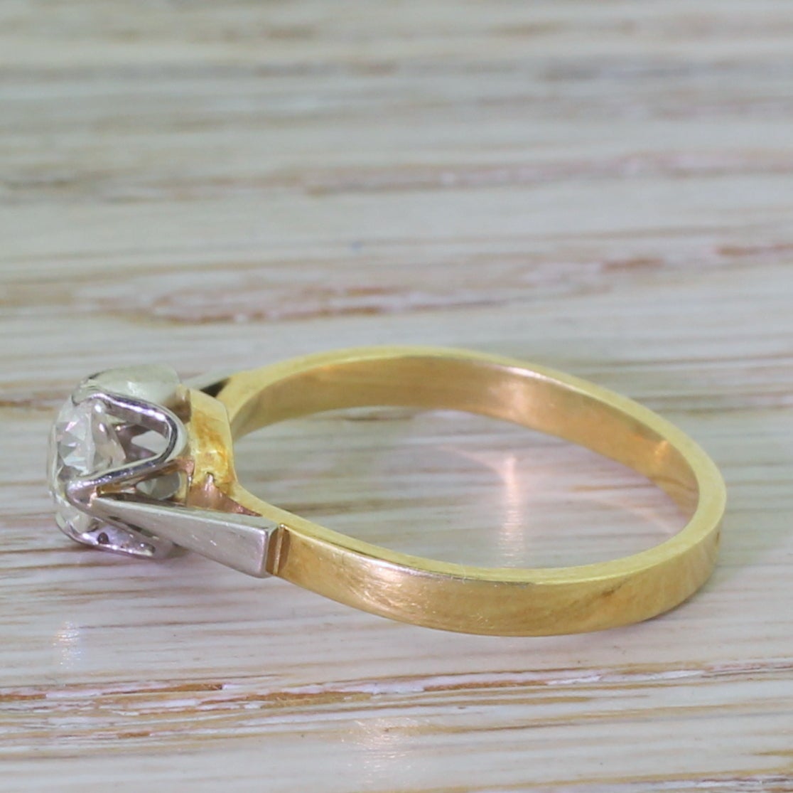 Modern Soviet Old Cut Diamond Gold Platinum Engagement Ring