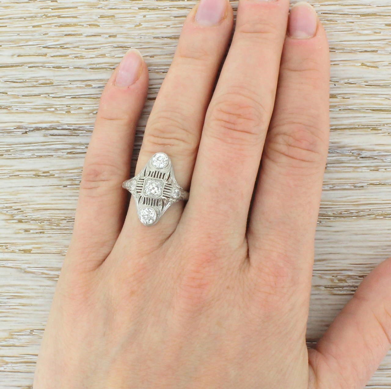 Art Deco F. & F. Felger 1.32 Carat Old Cut Diamond Gold Plaque Ring