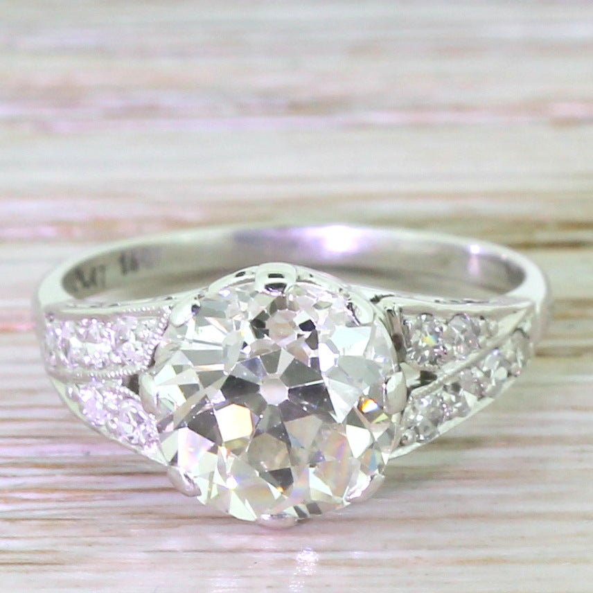 Art Deco 3.03 Carat Old Mine Cut Diamond Platinum Engagement Ring